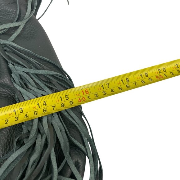 Gili Womens Shoulder Handbag Medium Green Fringe Pebbled Leather Satchel Purse - Picture 8 of 10